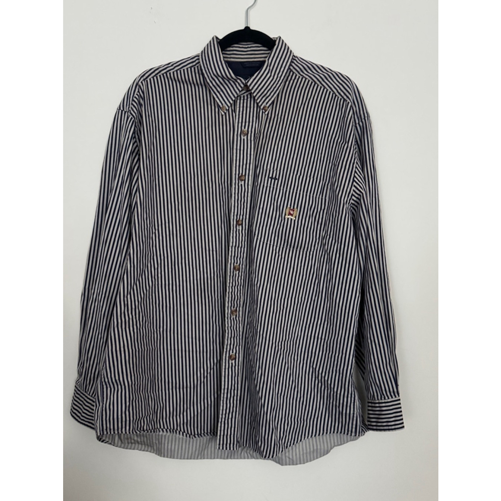 Men's Woods & Woods Striped Button-Down Shirt, Size L, Navy/White